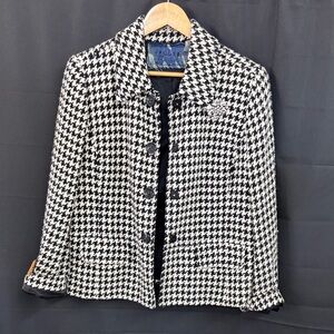 Stylish Black and White Houndstooth Jacket repurposed by “Jagged Threads”